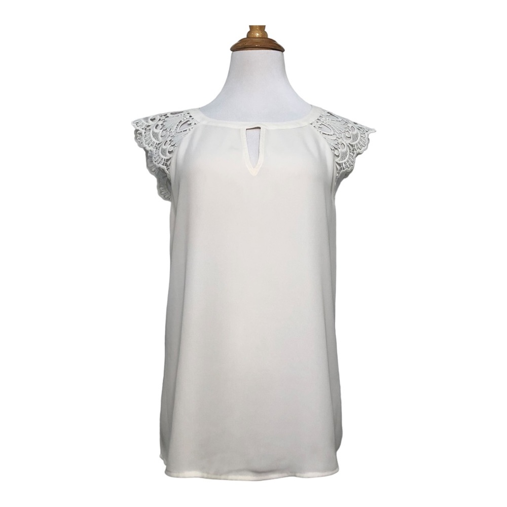 Express Light Cream Colored Crochet Sleeves Tie Back Top Spring Summer